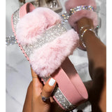 Luxurious 2024 Summer Fur Slides with Rhinestone Detail for Women - Beach Ready Platform Heels. FREE SHIPPING