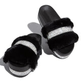 Luxurious 2024 Summer Fur Slides with Rhinestone Detail for Women - Beach Ready Platform Heels. FREE SHIPPING