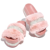 Luxurious 2024 Summer Fur Slides with Rhinestone Detail for Women - Beach Ready Platform Heels. FREE SHIPPING